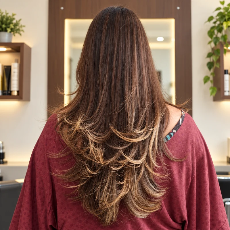 Escova em cabelo longo com movimento nas pontas